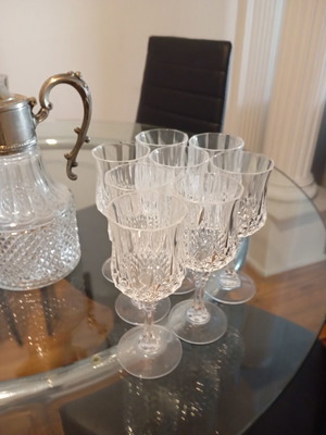 Crystal glass set with water, wine, champagne glasses and jug, like new