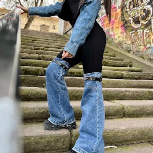 Women's denim set new, jeans and jacket, elastic waist, size S