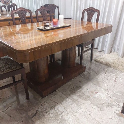 Dining table like new wooden with double column base for 6-8 people