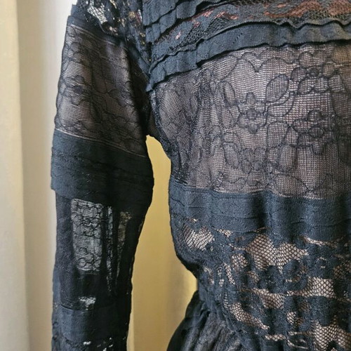 Shine Midi Black Dress with Tulle Lace and Inner Lining, New, Size M