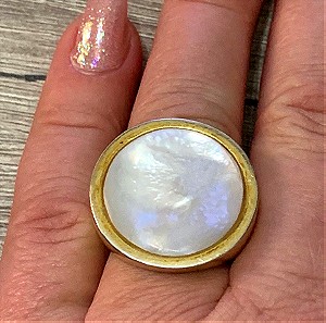 δαχτυλίδι ασημένιο 925 με μαργαριτάρι επιχρυσωμένο