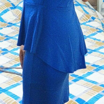 Peplum Style Blue Midi Dress like new with black mesh detail