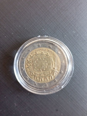 German 2 Euro coin 2015 used, 30th anniversary of EU flag