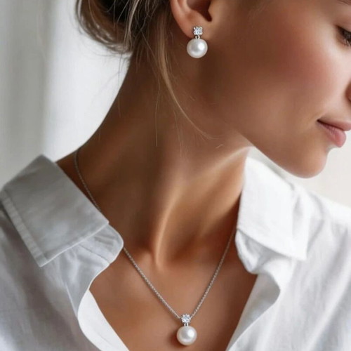 18K Gold Plated Pearl Jewelry Set Necklace and Earrings