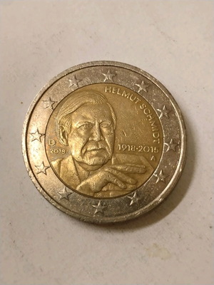 2 Euro Coin used, German commemorative 2018 with Helmut Schmidt