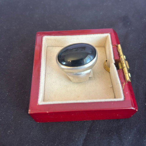 Vintage silver 925 ring with black stone used