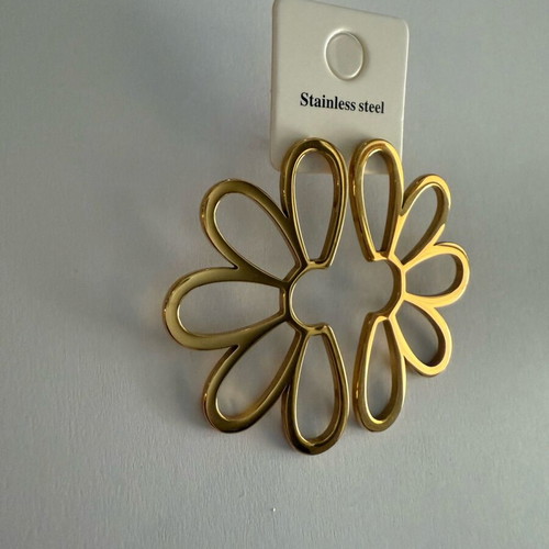 Gold Flower Earrings Stainless Steel New