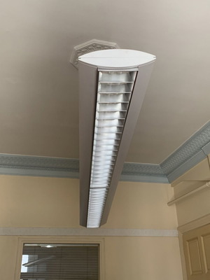 Spheros Staff Ceiling Pendant Light like new, architectural office lighting