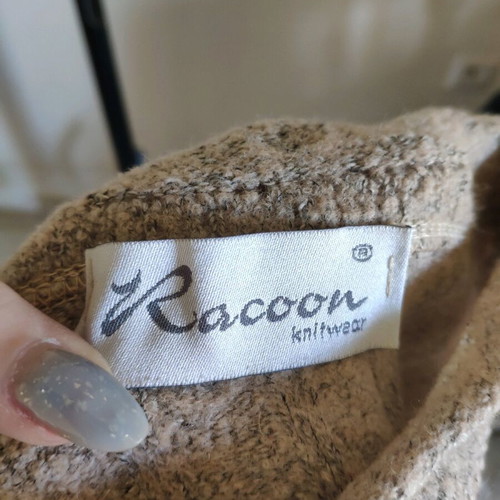 Vintage Racoon knit sweater with mock neck beige boucle fabric like new