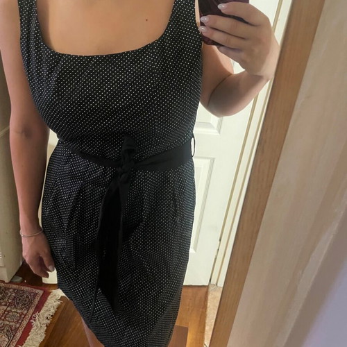 Straight-line dress like new, black with straps and belt