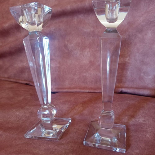 Pair of tall vintage crystal candlesticks