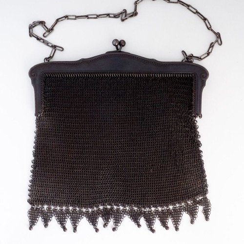 Edwardian Art Nouveau Gunmetal Chainmail Mesh Evening Bag used