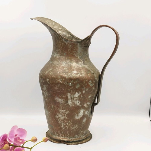 Copper Hand-Forged Rustic Water Pitcher Used