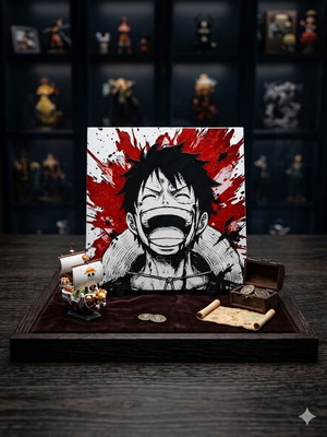 Luffy One Piece 3D printed art new, framed with stand