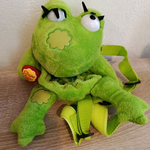 Chupa Chups plush backpack used, green frog