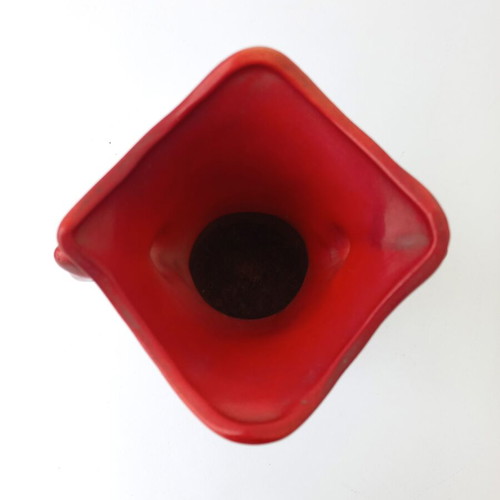 Handmade ceramic vase vintage used, red hand-painted