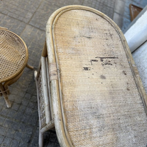 Rattan chair and table set used, vintage style for garden or balcony
