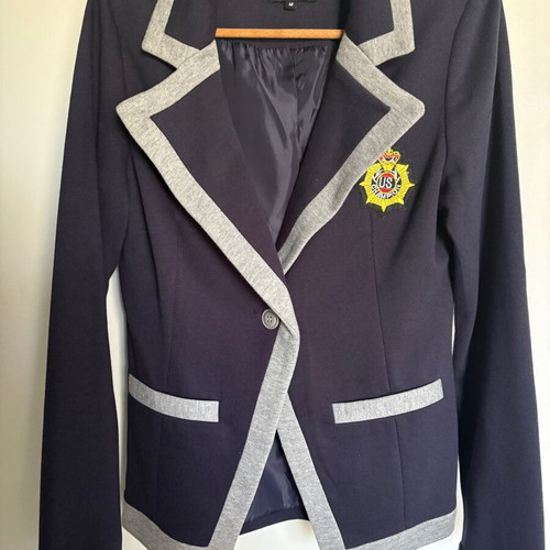 Women's blazer college style dark blue with gray details, like new size M
