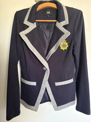 Women's blazer college style dark blue with gray details, like new size M
