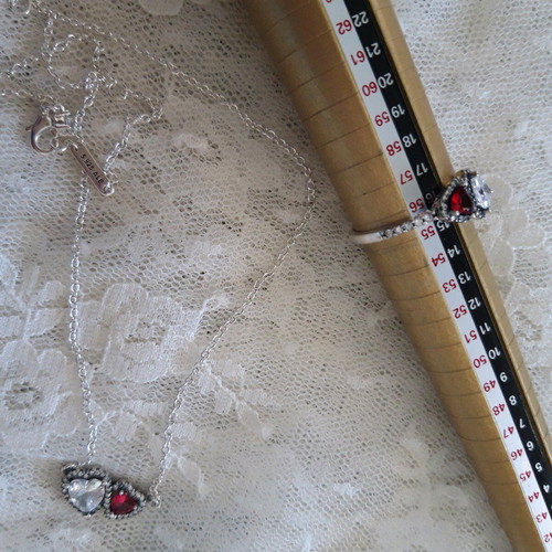 Pandora silver set heart design like new, red and silver