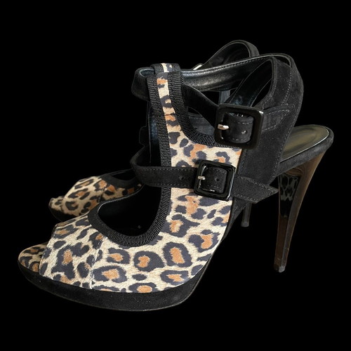 Pargiana handmade high heel sandals new, leopard strap