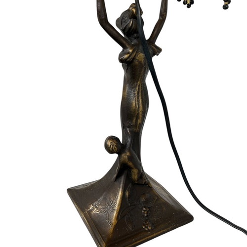 Bronze table lamp single light like new with opal glass