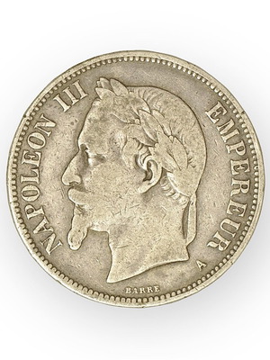 France 5 francs 1870 Napoleon III used silver coin
