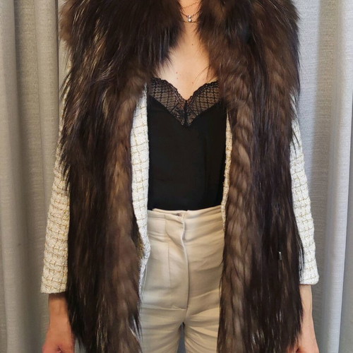 Sleeveless fur vest used, authentic fox fur, size S