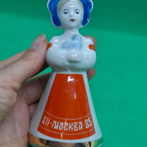Soviet USSR porcelain figurine girl with dove Dulevo factory