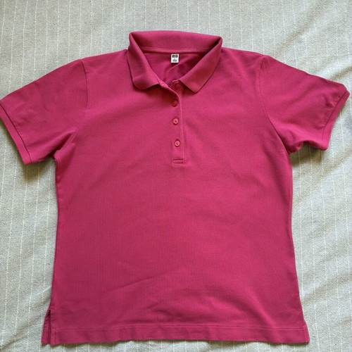UNIQLO Magenta Pink Pique Polo Shirt Women Size L 100% Cotton