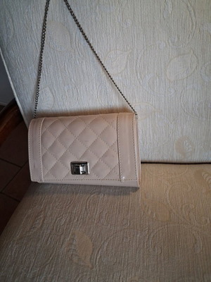 Patent leather bag used, genuine leather beige handbag
