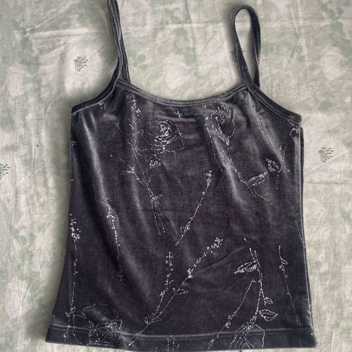 90s vintage velvet top with rhinestones new, gray and green