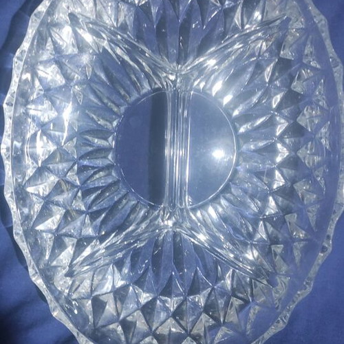 Crystal platter like new with compartments for nuts and snacks