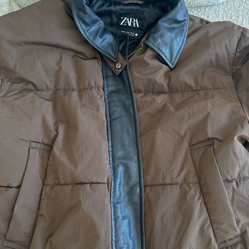 Zara brown jacket with black leather details like new, size M