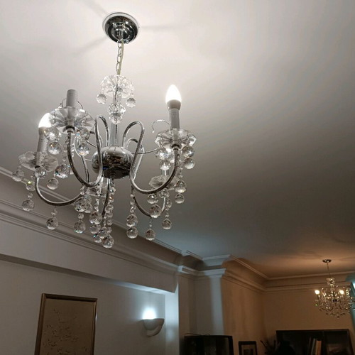 Ceiling lights used, set of 2, crystal and nickel with 5 sockets