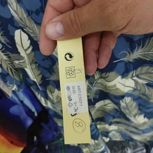 Men's short sleeve shirt with leaf print, new, blue and tan
