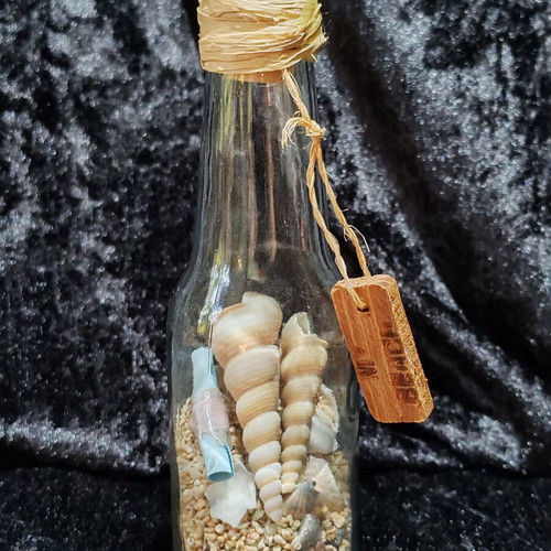 Decorative glass bottle with seashells, sand and letter, My Beach souvenir