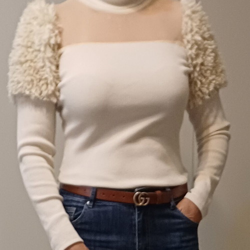 Brigitte Boutique beige blouse with turtleneck and decorative details, like new