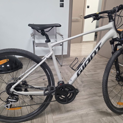 City and trekking bicycle, silver, disc brakes, front suspension, men's