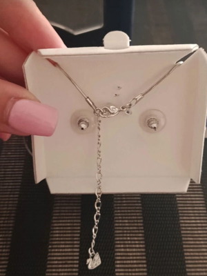 Jewelry set Swarovski silver necklace and earrings with white stone new