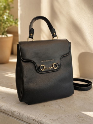 Francesca Moretti Black Backpack Bag like new, eco leather, gold hardware