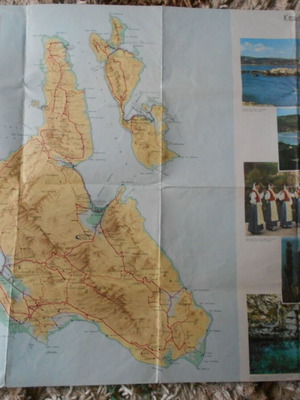 Ithaki - Kefalonia old tourist map used 70x48cm