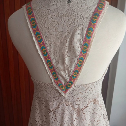 Asymmetric beige lace dress with high-low hem, like new, size M