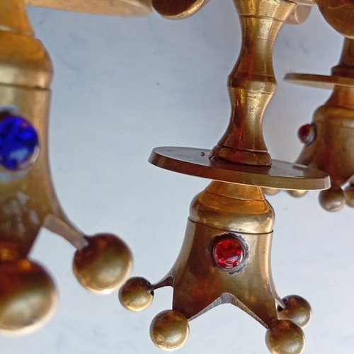 Brass candlestick with inlaid stones, 30.5 cm