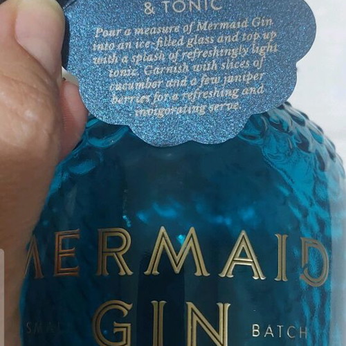 Mermaid Gin bottle used, empty, handmade design