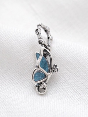 Pandora Winged Dangle Charm blue and silver, new