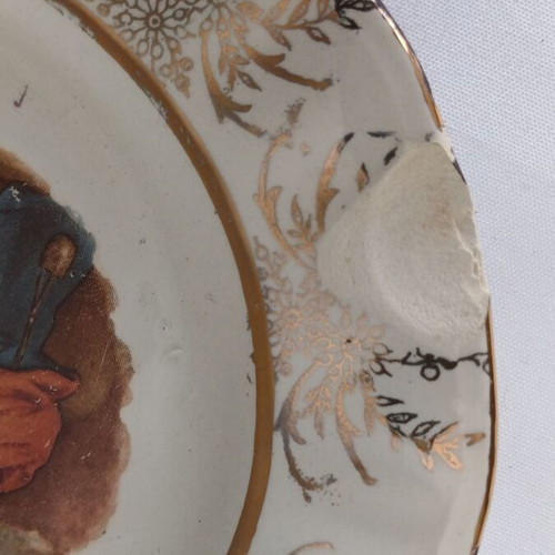 Keramikos set of 6 small plates used, porcelain with romantic design