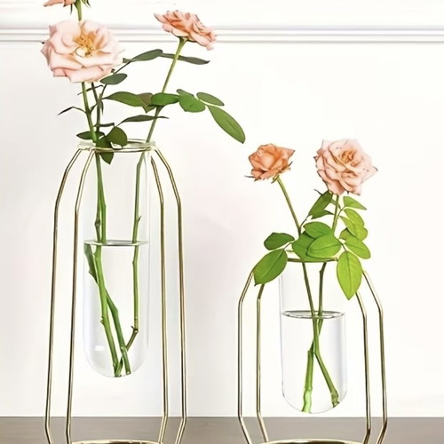 Decorative vases set of 2 with glass and metal base like new
