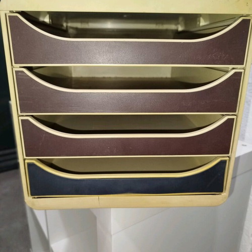Vintage 80s' filing cabinet used, hard plastic with 4 drawers