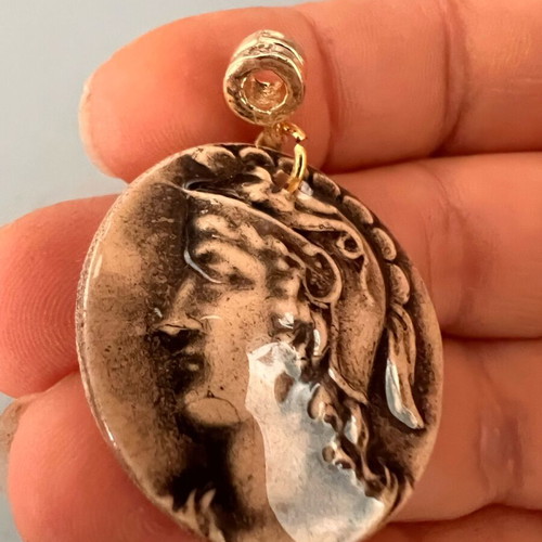 Ceramic cameo pendant new